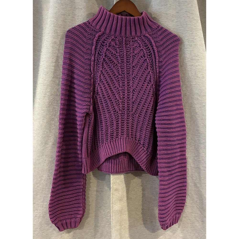 Free People Sweetheart Sweater Chunky Boho Ribbed Cotton Garnet Grotto Sz XS